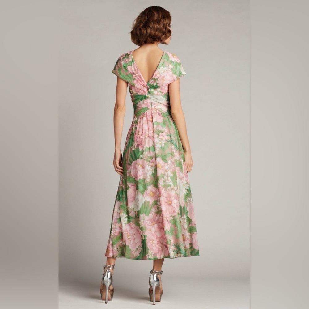 New Tadashi Shoji Ausra Floral Cap Sleeve Chiffon Dress Women's Size‎ 2 T - Picture 2 of 10